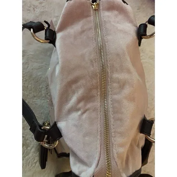 Juicy Couture DREAMY JUICY TOTE Pink Dusty Blush Chocolate W/Coin Purse Velour